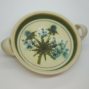 Tenh Pottery Earthenware 2 Handle 7.5&quot; Painted Flowers Dish