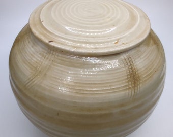 Handmade Art Pottery Vintage Stoneware Storage Canister Jar With Lid Signed 5.5"