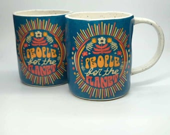 Anthropologie Set Of 2 Dazey LA Mug Coffee Cup People for the Planet