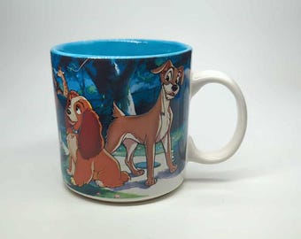 Vintage 90s Disney Lady And The Tramp Mug Cup Zoo Scene