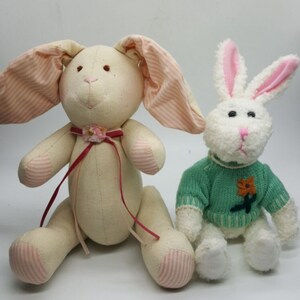 Set of 2 Vintage Plush Rabbit Bunny T. L. Toys and Russ