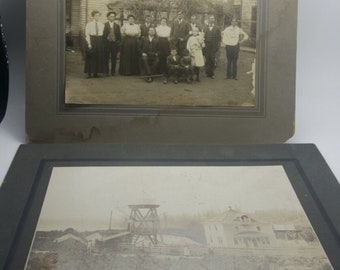 2 Cabinet Photos  Family Posing Outside Their Home and Farm
