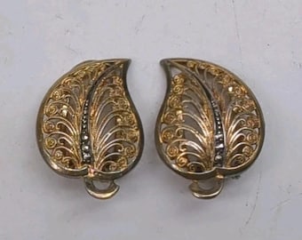 Vintage Signed Alice Caviness Sterling Leaf Clip Earrings Germany