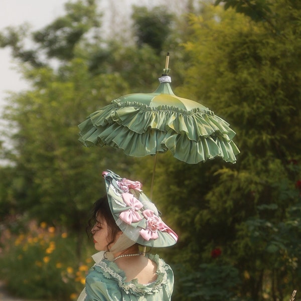 Handmade Francaise umbrella 18th century costume reenactment Marie Antoinette Style, Rococo style