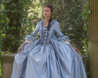 Robe a la francaise 18th century costume reenactment Marie Antoinette Style Light Blue Dress, Rococo style