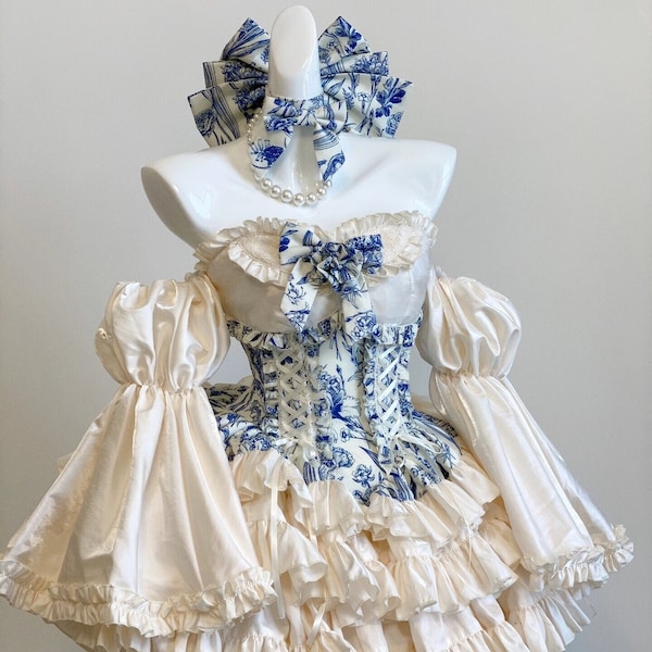 Blue Marie Antoinette style short Dress, Victorian inspired rococo Baroque costume dress Parisian Wedding Shoes