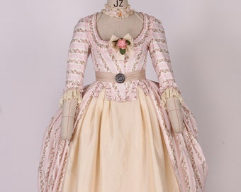 Robe a la Polonaise 18th century Women's Cotton Pattern Dress, Historical Ladies Costume, Marie Antoinette Rococo style