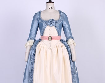 Robe a la anglaise dress gown 18th century Women's Cotton Pattern Dress, Historical Ladies Costume, Marie Antoinette Rococo style