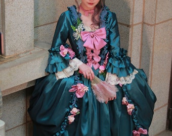 Madame Pombadour Green Dress Marie Antoinette, Rococo style baroque Victorian dress dress paris wedding shoes