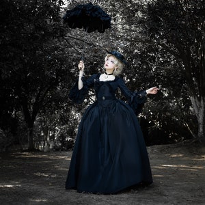 Halloween Gothic style Robe a la Polonaise 18th century Women's Black Dress, Historical Ladies Costume, Marie Antoinette Rococo style