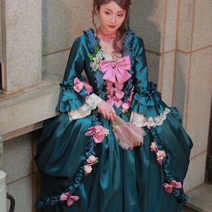 Madame Pombadour Green Dress Marie Antoinette, Rococo style baroque Victorian dress dress paris wedding shoes