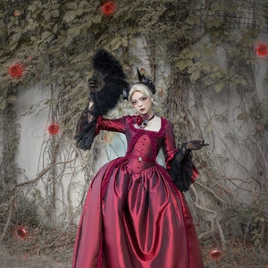 Halloween Gothic style Robe a la Polonaise 18th century Women&#39;s Blood Red Dress, Historical Ladies Costume, Marie Antoinette Rococo style