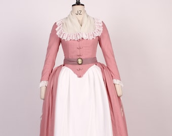 Robe a la anglaise dress gown 18th century Women's Cotton Pattern Dress, Historical Ladies Costume, Marie Antoinette Rococo style
