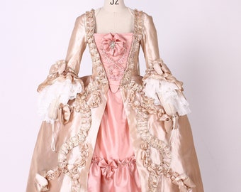 Robe a la francaise 18th century costume reenactment Marie Antoinette Style Pink Dress, Rococo style