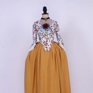 Robe a la Polonaise 18th century Women&#39;s Cotton Pattern Dress, Historical Ladies Costume, Marie Antoinette Rococo style