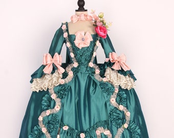 Robe a la francaise 18th century costume reenactment Marie Antoinette Style Green Dress, Rococo style