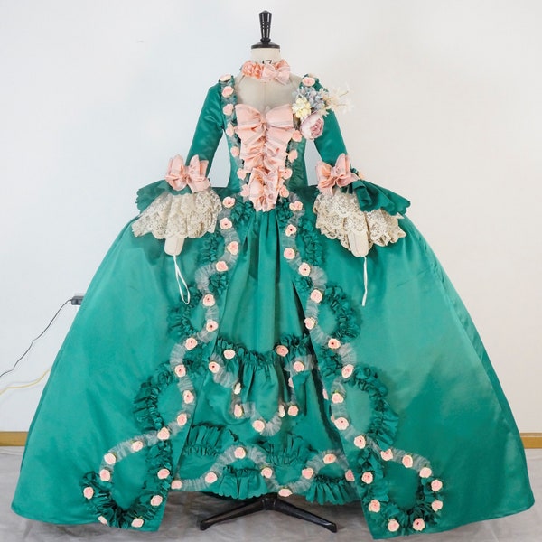 Robe a la francaise 18th century costume reenactment Marie Antoinette Style Green Dress, Rococo style