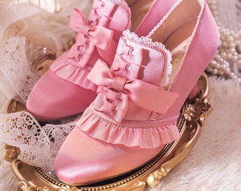 Peony Pink Rococo High Heels Marie Antoinette Shoes Baroque Costume Bridal Pumps Parisian Wedding Shoes