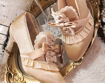 Sandgold Rococo High Heels Marie Antoinette Shoes Rococo Baroque Costume Bridal Pumps Parisian Wedding Shoes