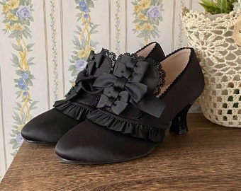 Black High Heels Marie Antoinette Mule Shoes Rococo Baroque Costume Bridal Pumps Parisian Wedding Shoes