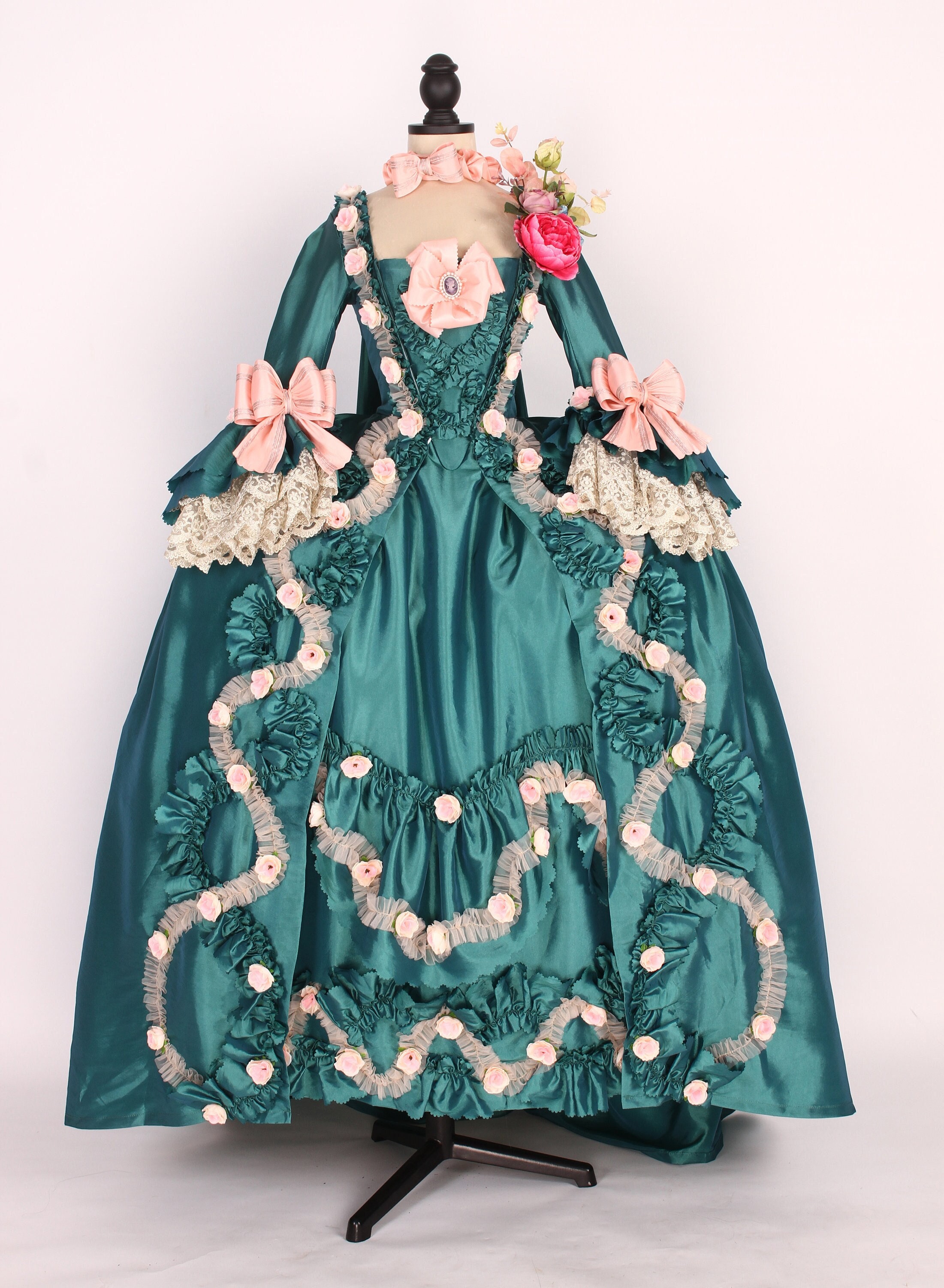 Emerald Green Rococo Gown – 18th Century Robe à La Française – Historical  Court Dress With Floral Trim and Bows – Marie Antoinette Costume - Etsy