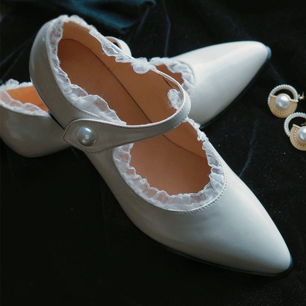 White High Heels Marie Antoinette Mule Shoes Rococo Baroque Costume Bridal Pumps Parisian Wedding Shoes