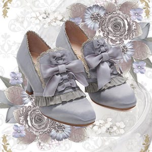 Grey Rococo High Heels Marie Antoinette Shoes Baroque Costume Bridal Pumps Parisian Wedding Shoes