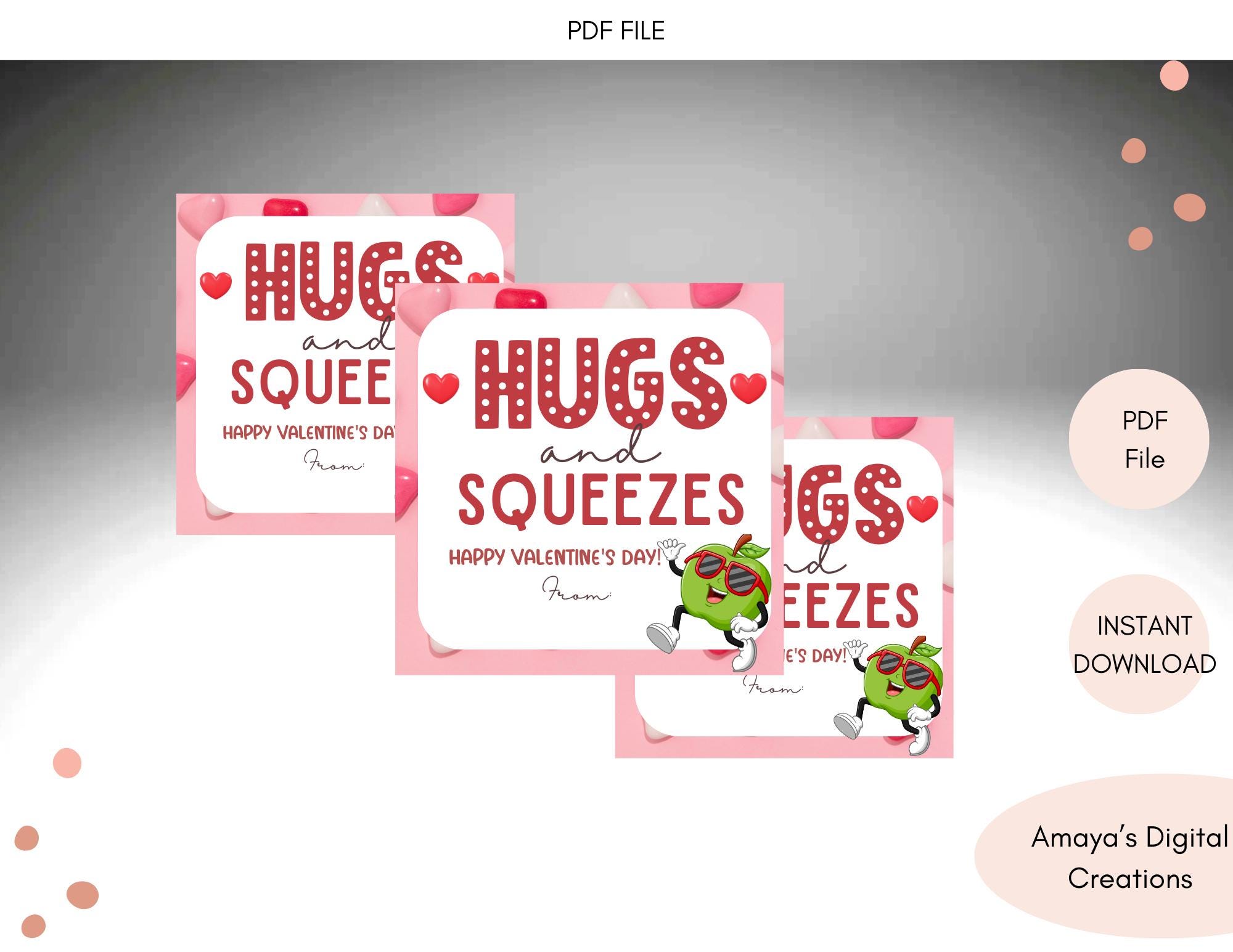 Hugs and Squeezes Valentine Printable Applesauce Valentine Cards