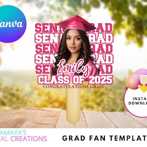 Editable Graduation Fan Template | Canva Grad Fan Download |Graduation Hand Fan | Senior Party Favor|Edit in Canva