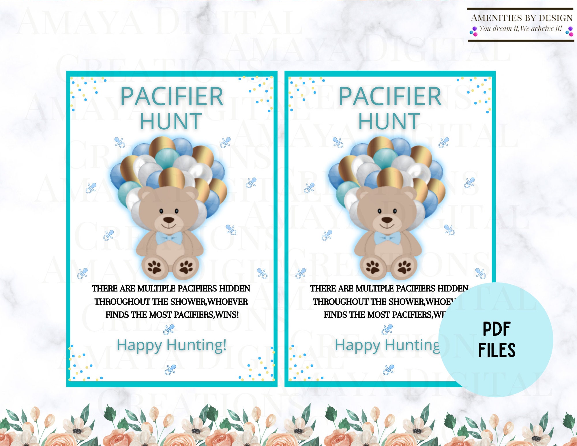 Pacifier Hunt Game Teddy Bear Baby Shower Games Boy Baby Etsy