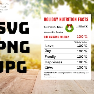 Happy Holiday Nutrition Facts Template, Png,Jpg,Svg Files