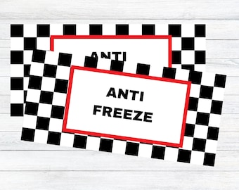 Race Car Party Favor Tags | Anti-Freeze Drink Labels (PDF Download)