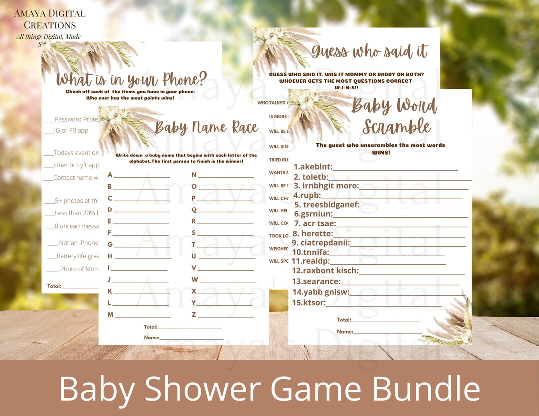 Boho Themed Bundle Baby Shower Games Fun Baby Shower Game Etsy