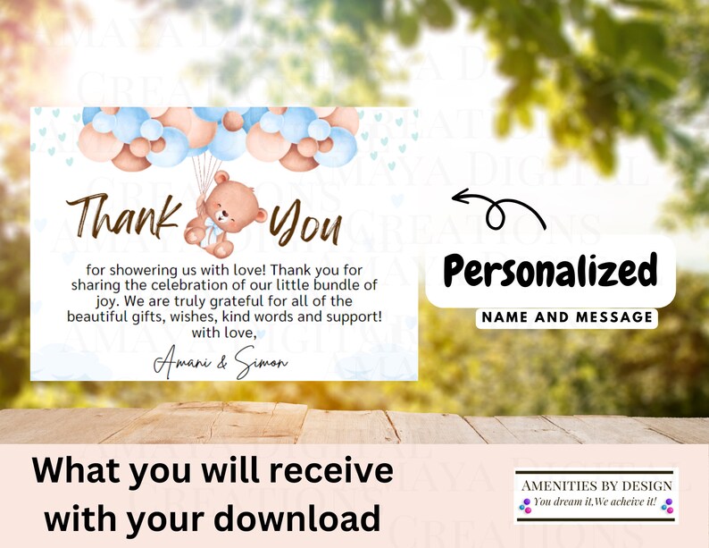 Personalized Baby Shower Thank You Cardpdf Non Editable Etsy