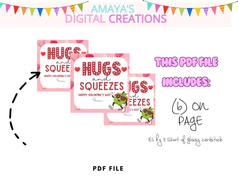 Hugs and Squeezes Valentine Printable Applesauce Valentine Cards