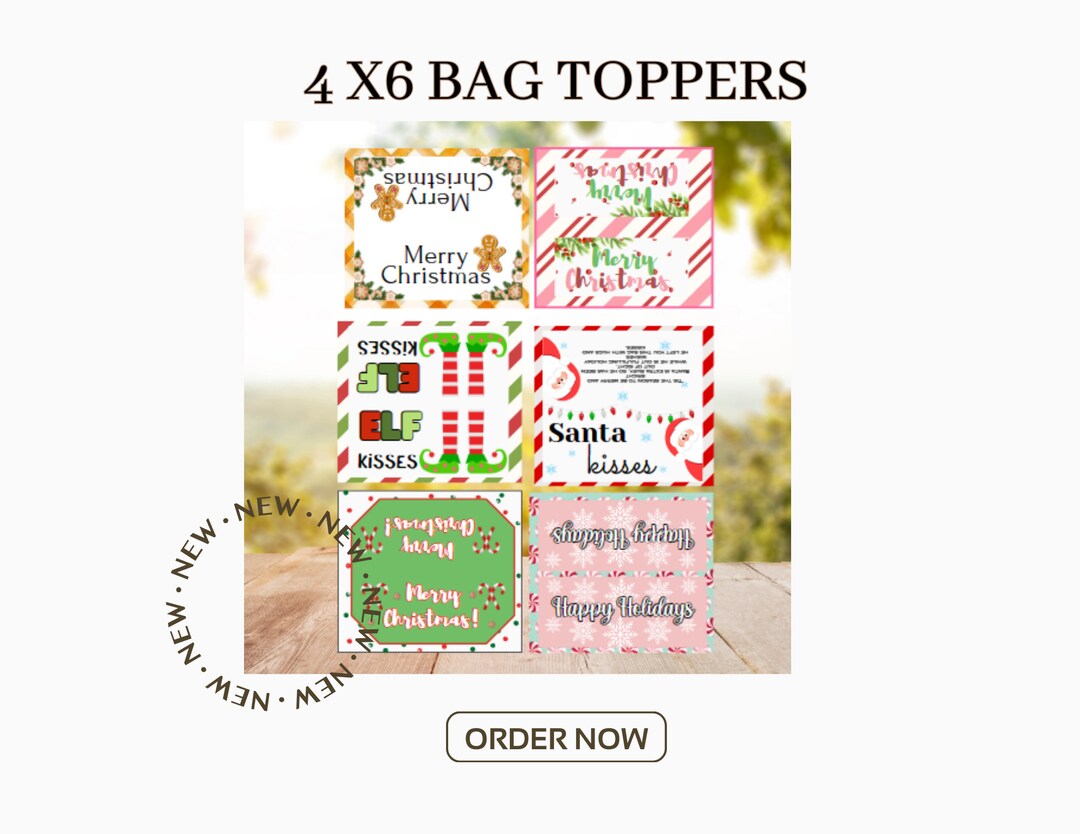 Merry Christmas Bag Topper, Christmas 4 by 6 Inch Treat Bag Toppers ...
