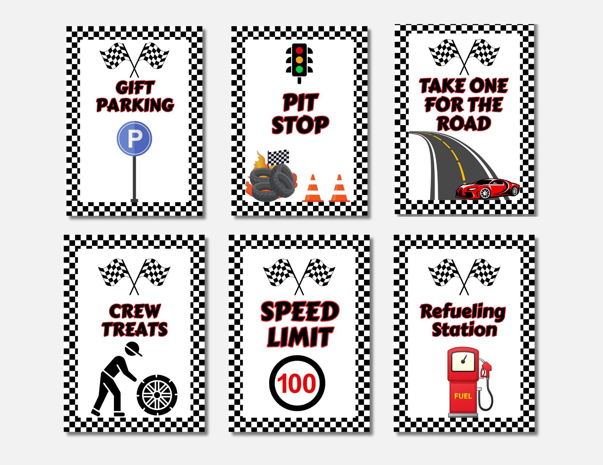 Fun Racing Signs Race Car Party Signs – Set of 6 Printable Decor-non-editable Instant ...