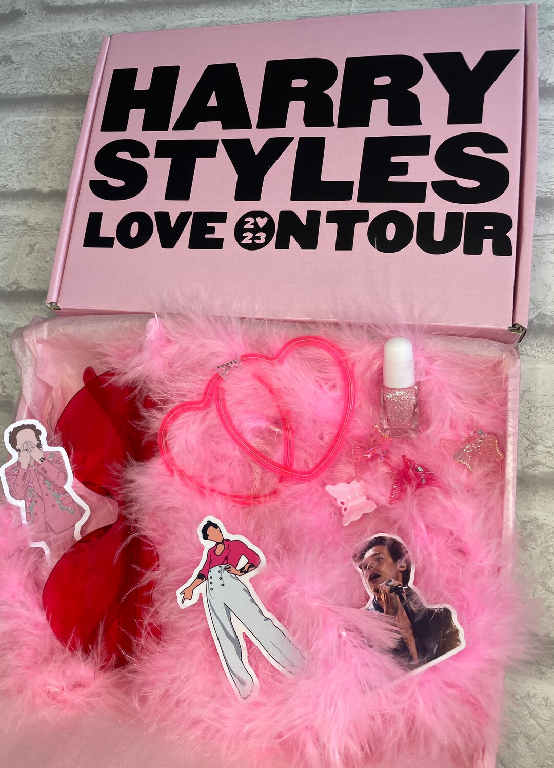 Love on tour 2023 starter pack | Harry styles letterbox hamper | Harry tickets | Harry birthday | letterbox gift | love heart glasses | PINK