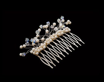 bridal comb, twisted bridal comb, bridal accessories, pearl and crystal comb, crystal comb, pearl comb