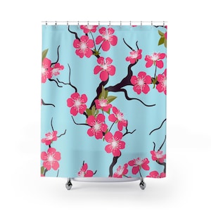 Cherry Blossom Floral Shower Curtain - Japanese Style Bathroom Decor, Pink Flowers Bath Curtain, Botanical Home Accent, Zen Spa Decor,