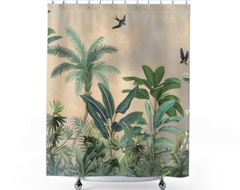 Botanical Shower Curtain: Tropical Green Plant Print, Nature Inspired Decor