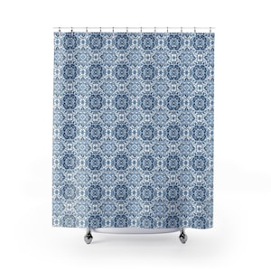 Chinoserie Blue Shower Curtain,Asian Style Bathroom Decor,Blue and White Pattern