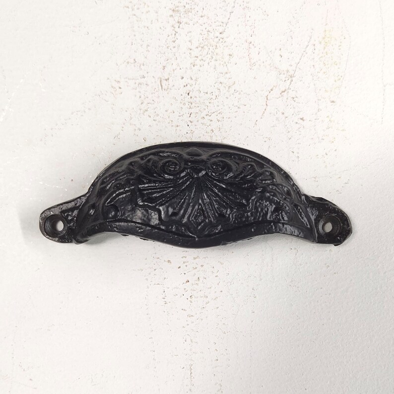 Black Cast Iron Cup Pull Handles Kitchen Cupboard Drawer Etsy