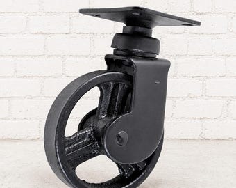 Set of 4 Swivel Iron Casters: Black Vintage Style,Durable Spinner Wheels