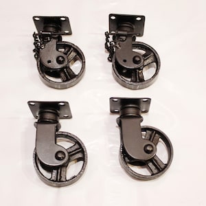 Set van 4, 4" draaibare zwarte kleine vintage stijl ijzeren duurzame zwenkwiel voor trolleys, karren, tafel, bank (2 sloten en 2 zonder slot)