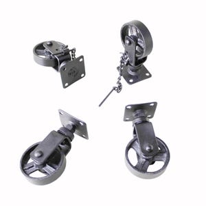 Set van 4 (gratis verzending) 4" draaibare zwarte kleine ijzeren wielen in vintage stijl voor trolleys, karren, tafel, bank, bureau (2 slots en 2 zonder wielen)