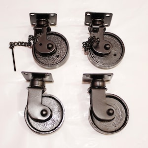 Upgrade Your DIY Projects with a Set of 4 Swivel Cast Iron Heavy Duty Casters -Locking and Non-Locking Options Included (2 Lock & 2 Without)