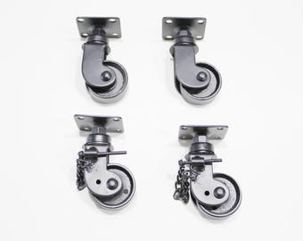 Set of 4 Vintage Style Cast Iron Swivel Casters: 2" with Locks