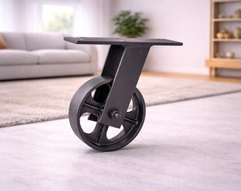 Iron Black Heavy Duty Caster: 7.5" Vintage Industrial Wheel
