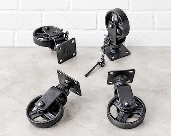 Set of 4: 2.5 Inche Vintage Style Iron Swivel Wheels for Carts & Trolleys (2 Locking)